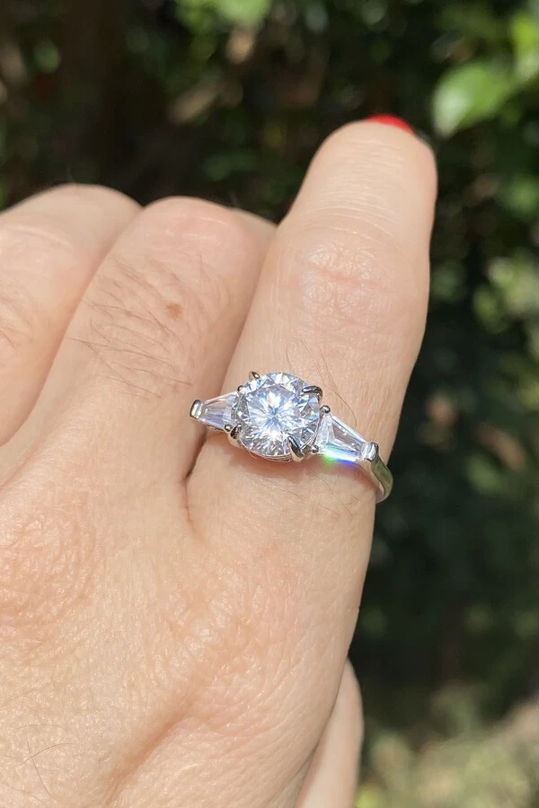 Anel Moissanite 8MM Prata 925 Ródio Branco
