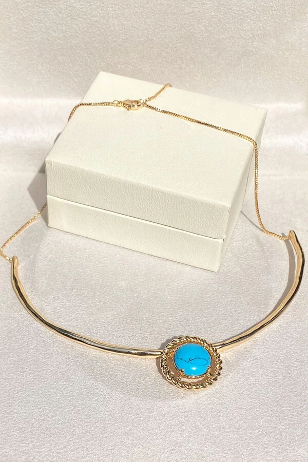 Colar Aro Pingente Turquesa Ouro 18k