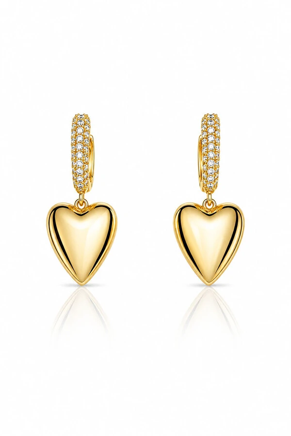 Brinco Argola Coração Zircônias Ouro 18k