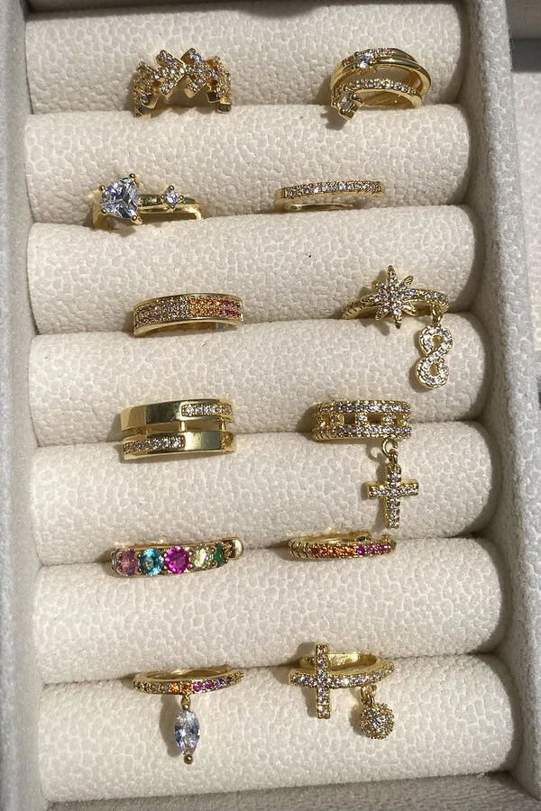 Fake Piercing Zircônias Coloridas Degrade Dourado