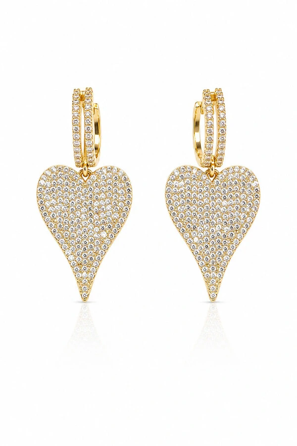 Brinco Argola Coração Zircônias Ouro 18k