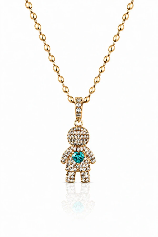 Pingente Menino Coração Turmalina Ouro 18k