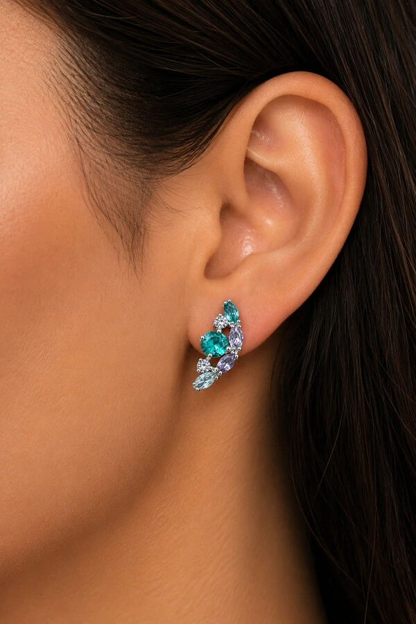 Brinco Earcuff Candy Colors Zircônias Ródio