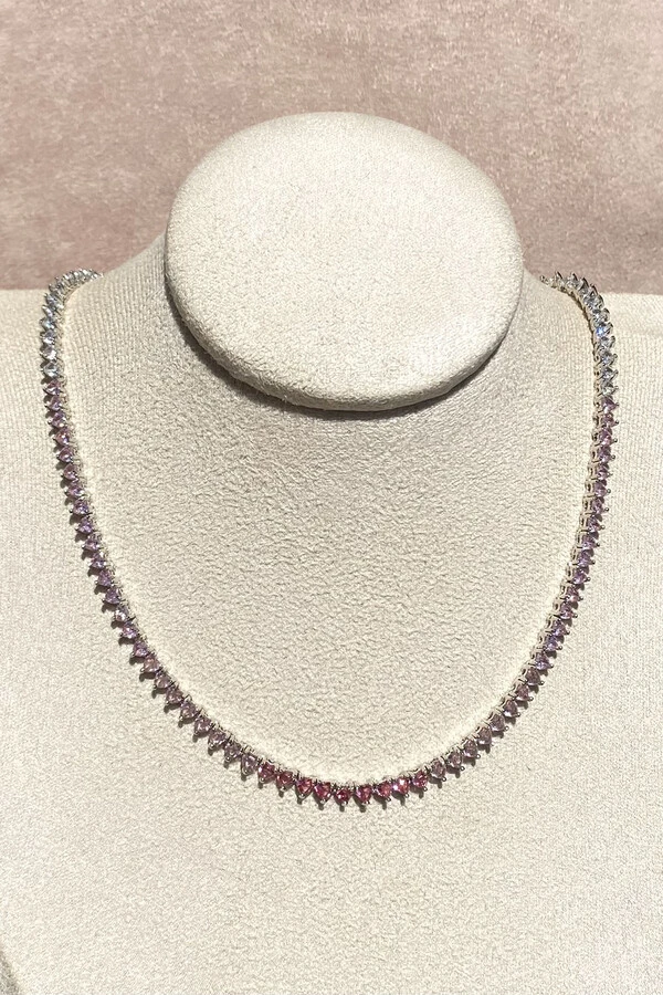 Colar Riviera 3mm Zircônia Rose Ródio Branco