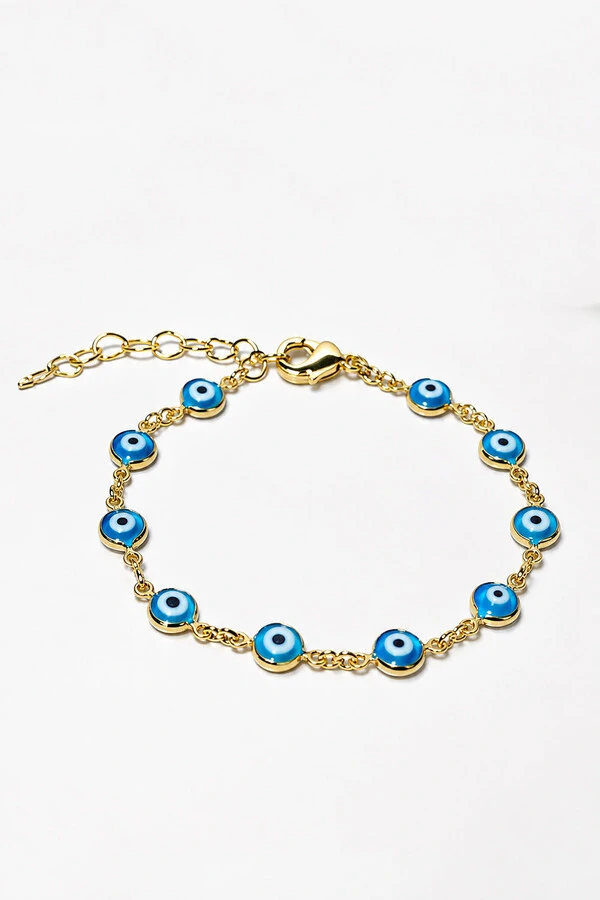 Pulseira Olho Grego Fina Ouro 18k