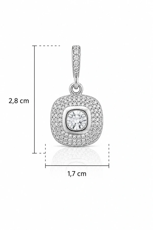 Pingente Quadrado Zircônias Banhado Ródio Branco
