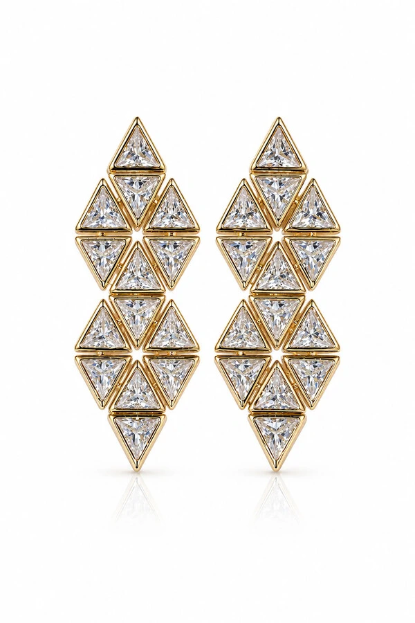 Brinco Triângulo Zircônias Ouro 18k