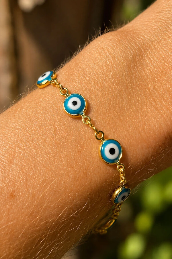 Pulseira Olho Grego Fina Ouro 18k
