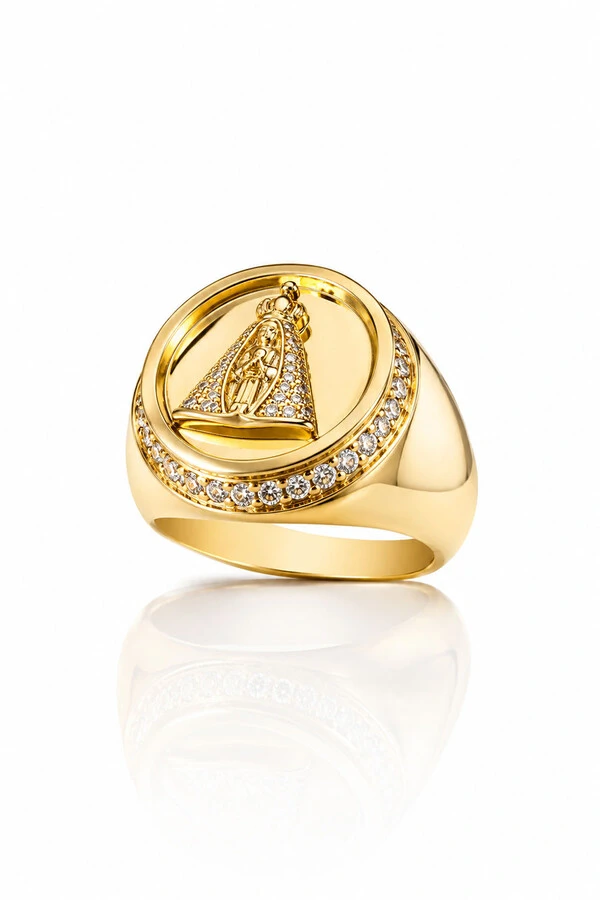 Anel Nsra Aparecida Zircônia Ouro 18k