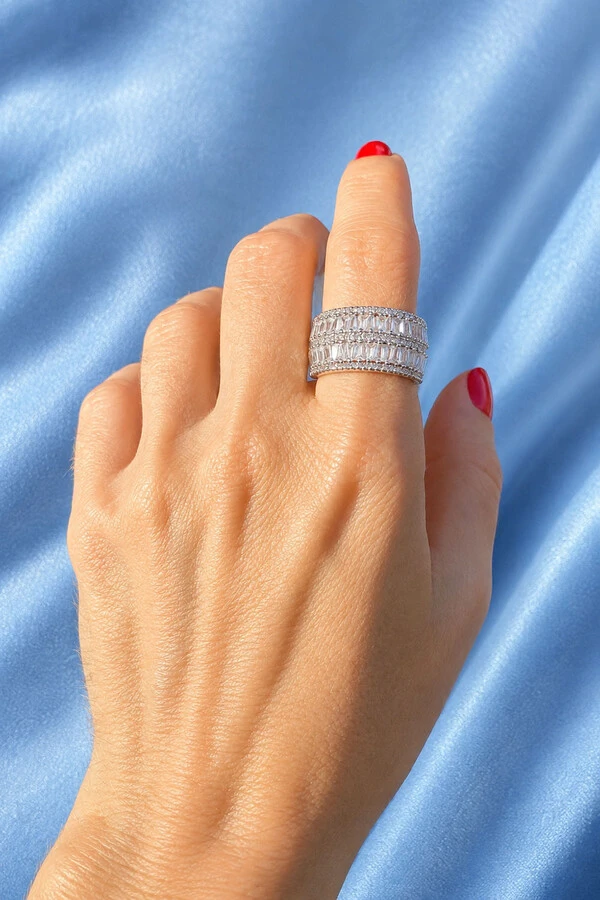 Anel Blue Zircônia Ródio Branco