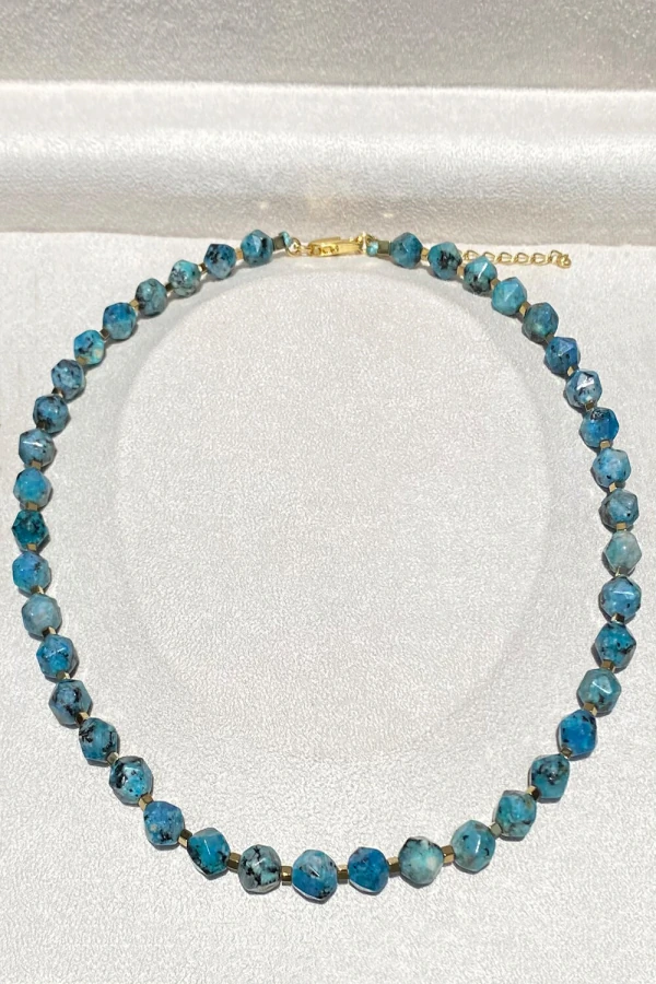 Colar Pedra Turquesa Facetada Ouro 18k