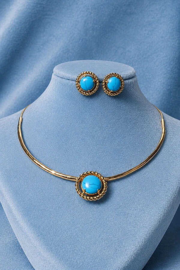 Brinco Círculo Turquesa Ouro 18k