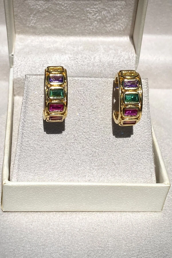 Brinco Argola Colorida Ouro 18k