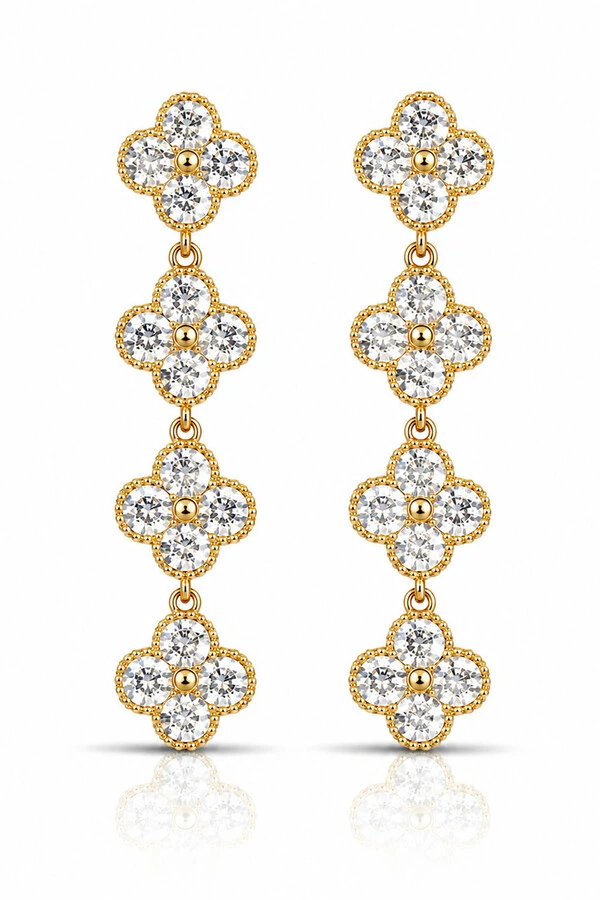 Brinco Trevos Zircônias Ouro 18k