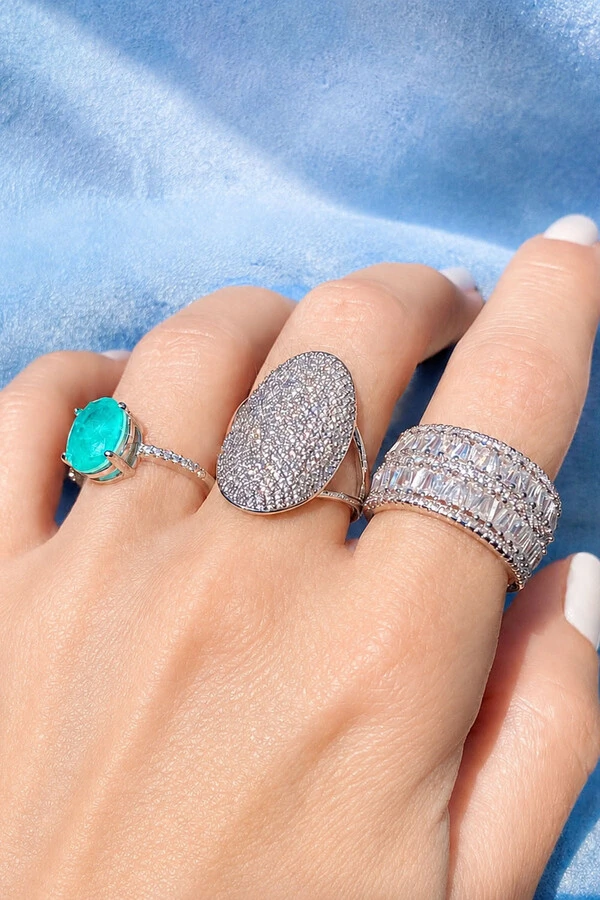 Anel Blue Zircônia Ródio Branco