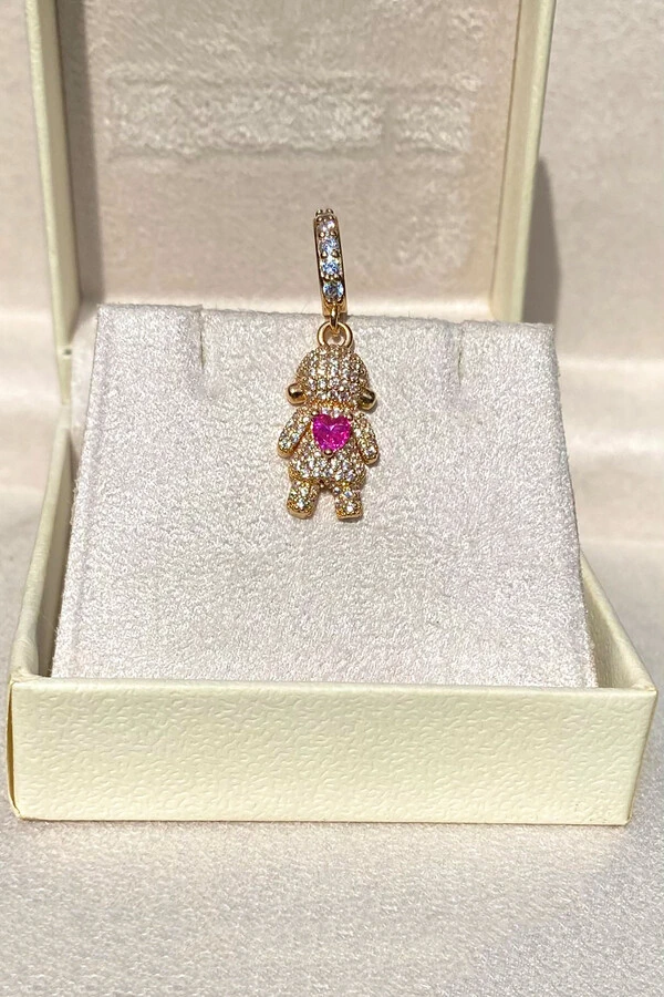 Pingente Menina Coração Pink Ouro 18k