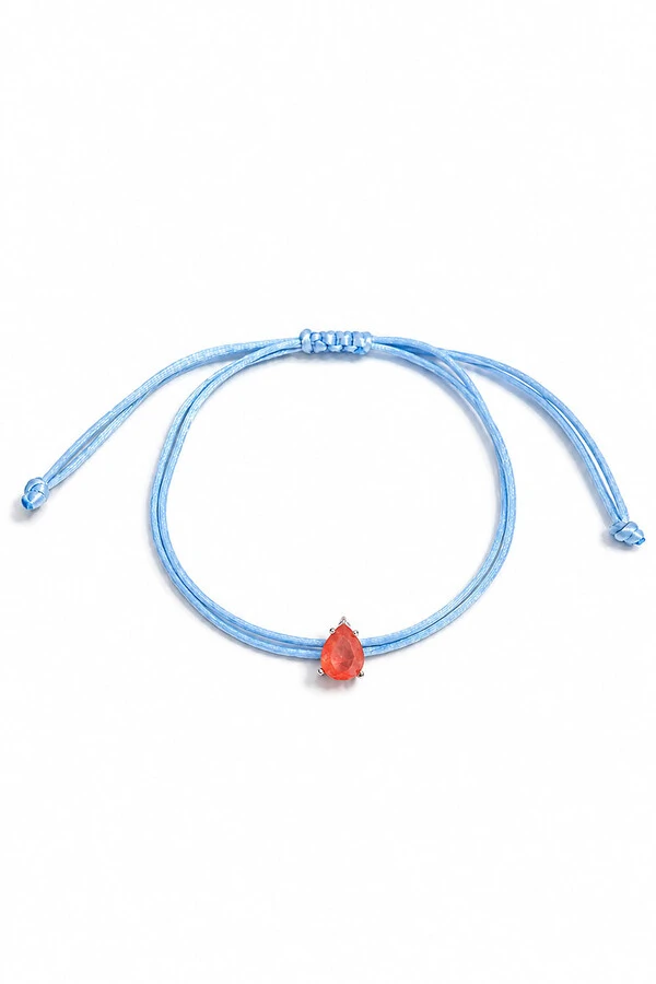 Pulseira Cordão Azul Claro Gota Fusion Coral Prata 925