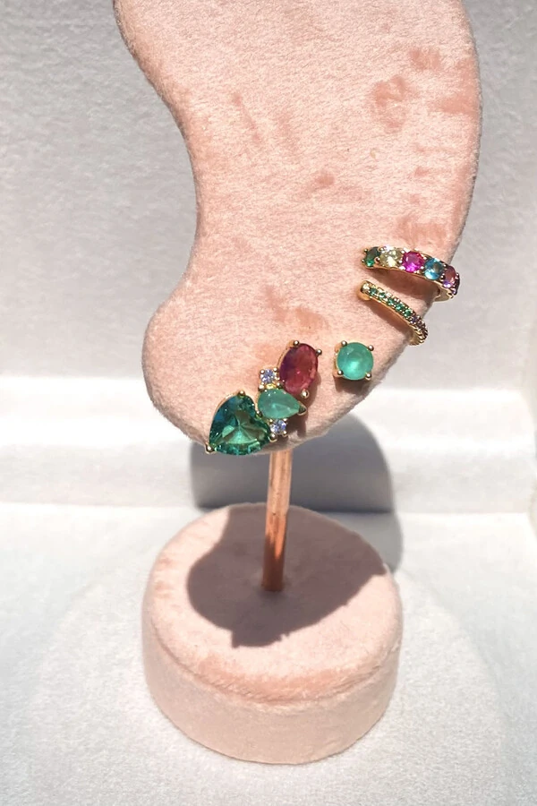 Brinco Earcuff Turmalina Rubi Ouro 18k