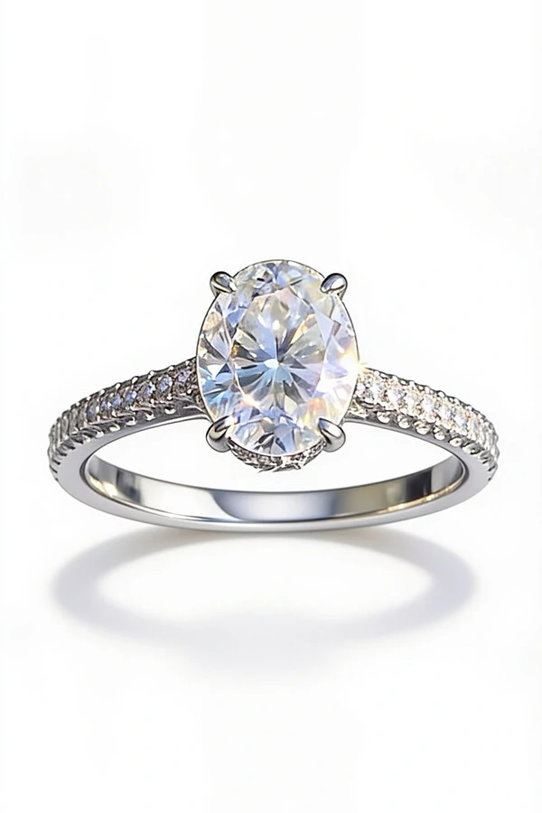 Anel Solitátio Oval Moissanite 7x9 MM Prata 925 Ródio Branco