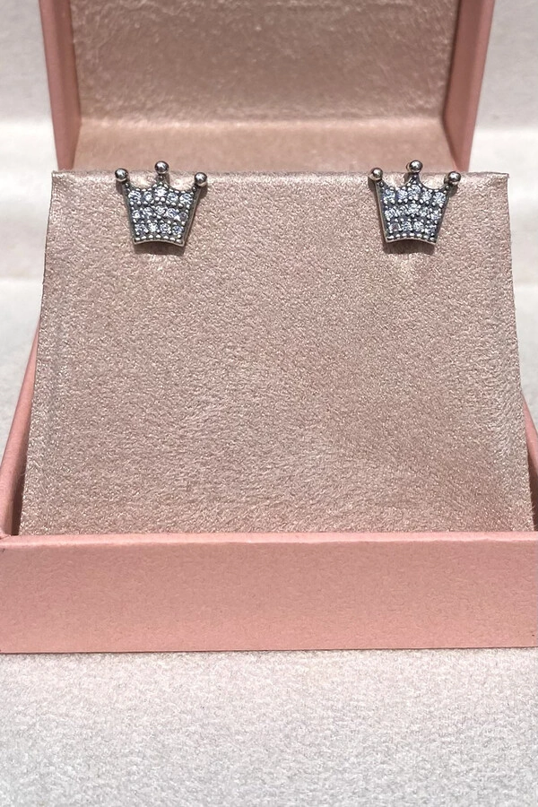 Brinco Coroa Zircônias Prata 925 Envelhecida