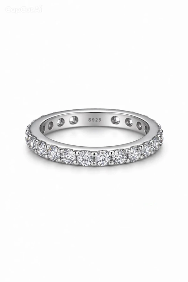 Anel Aliança Inteira Moissanite Aparador 2,5MM Prata 925 Ródio Branco