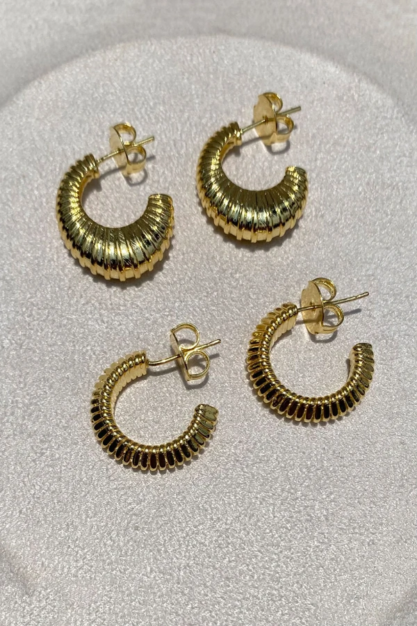 Brinco Argola Par Dupla Listas Ouro 18k