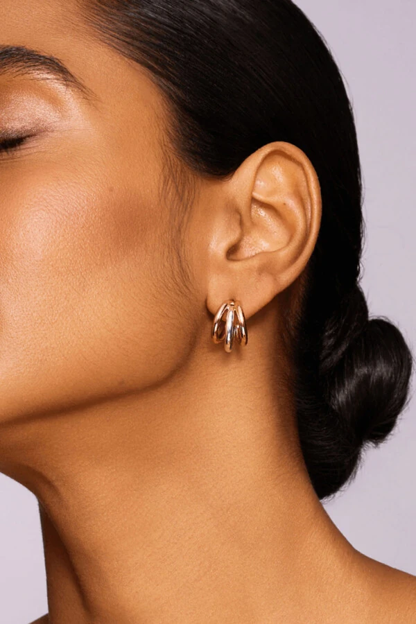 Brinco Argola Betina Tripla Lisa P Tricolor Ouro 18k