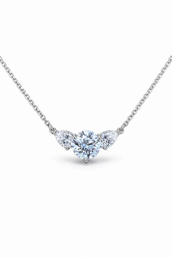 Colar Pontos de Luzes Central 9MM Moissanite Prata 925 Ródio Branco