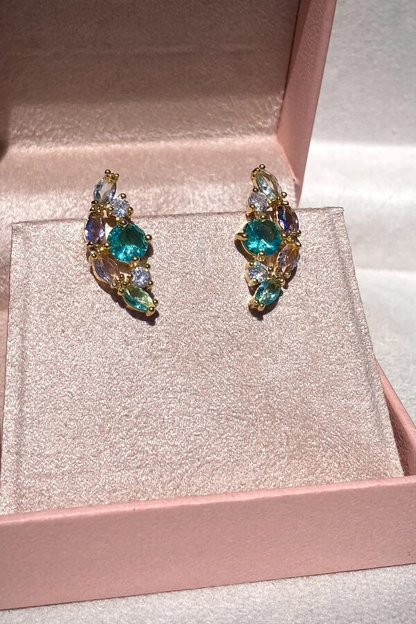 Brinco Earcuff Candy Colors Zircônias Ouro 18k