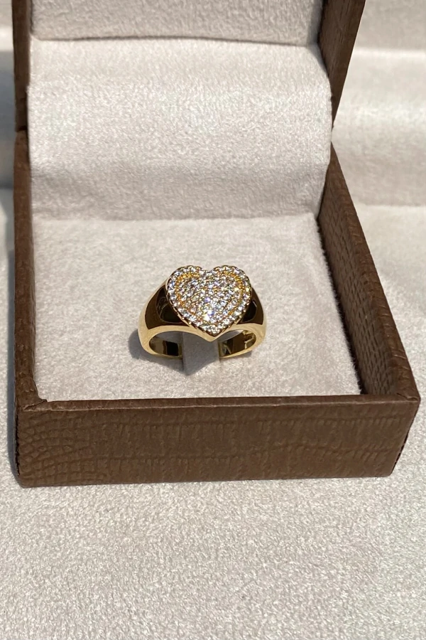 Anel Dedinho Coração Zircônia Ouro 18k