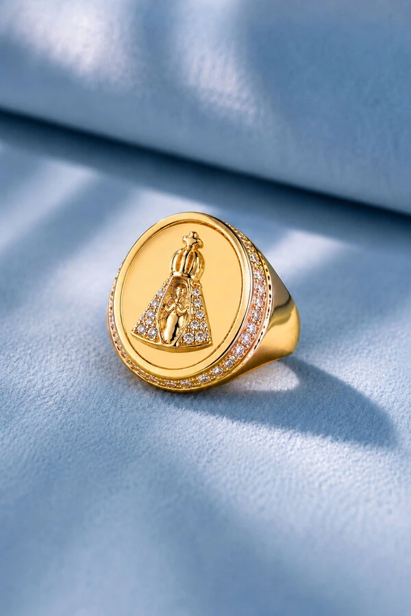 Anel Nsra Aparecida Zircônia Ouro 18k