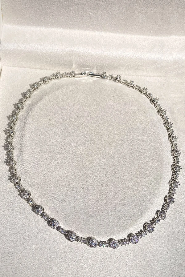 Colar Riviera Flores Zircônia Ródio Branco