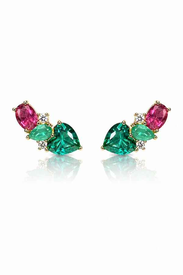 Brinco Earcuff Turmalina Rubi Ouro 18k