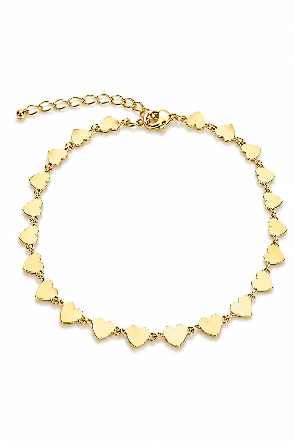 Tornozeleira Corações Ouro 18k