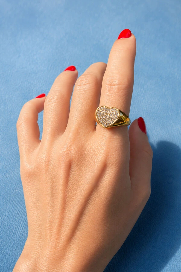 Anel Coração Zircônia Ouro 18k