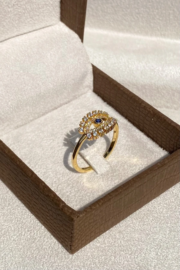 Anel Olho Grego Cílios Zircônia Ouro 18k
