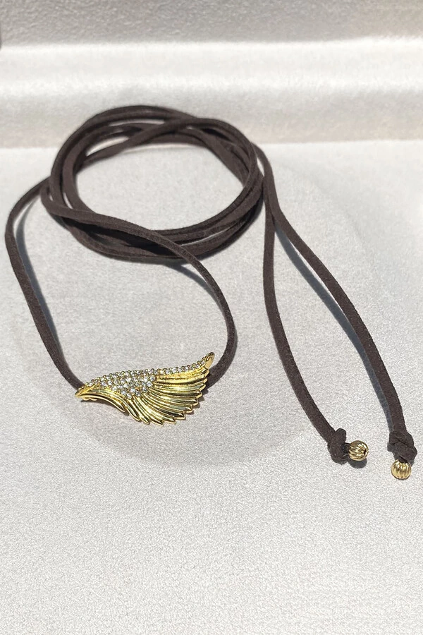 Colar Courinho Pingente Asa Zircônias Ouro 18k