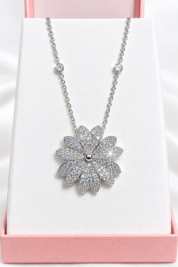 Colar Flores Zircônia Ródio Branco