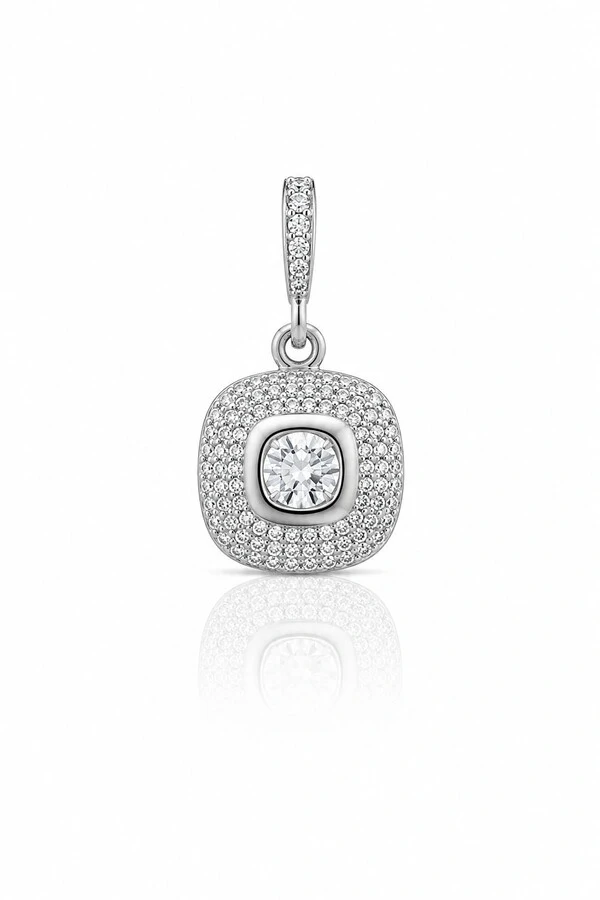 Pingente Quadrado Zircônias Banhado Ródio Branco