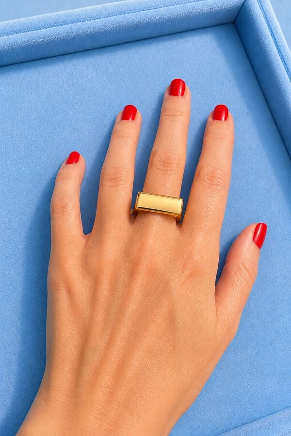 Anel Retangular Liso Ouro 18k