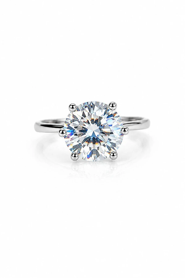 Anel Solitátio Moissanite 10 MM Prata 925 Ródio Branco