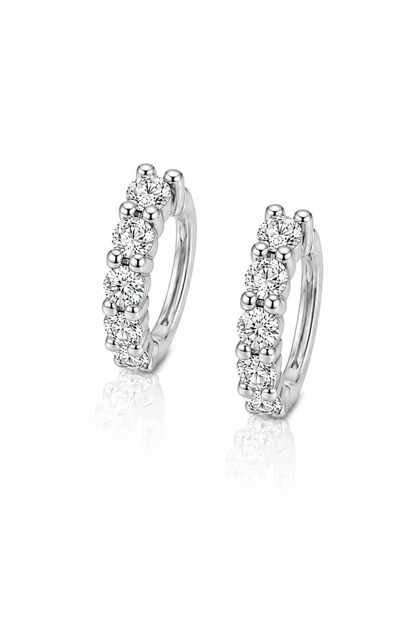 Brinco Argolinha Moissanite Prata 925 com Ródio branco
