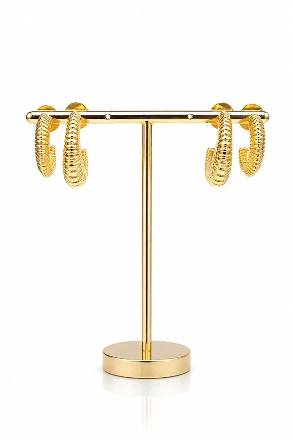 Brinco Argola Par Dupla Listas Ouro 18k