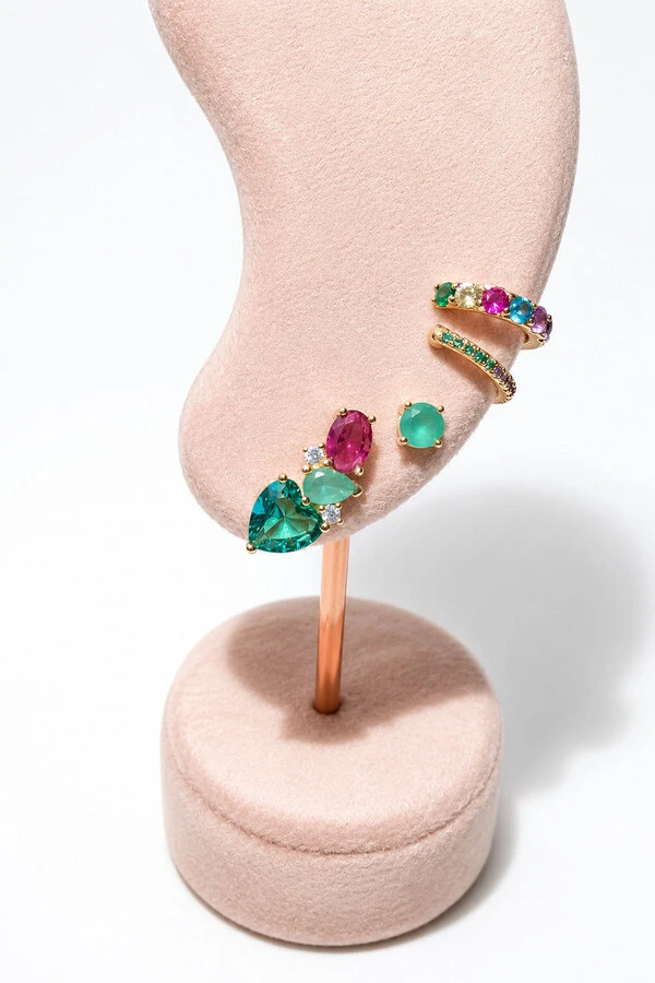 Brinco Earcuff Turmalina Rubi Ouro 18k
