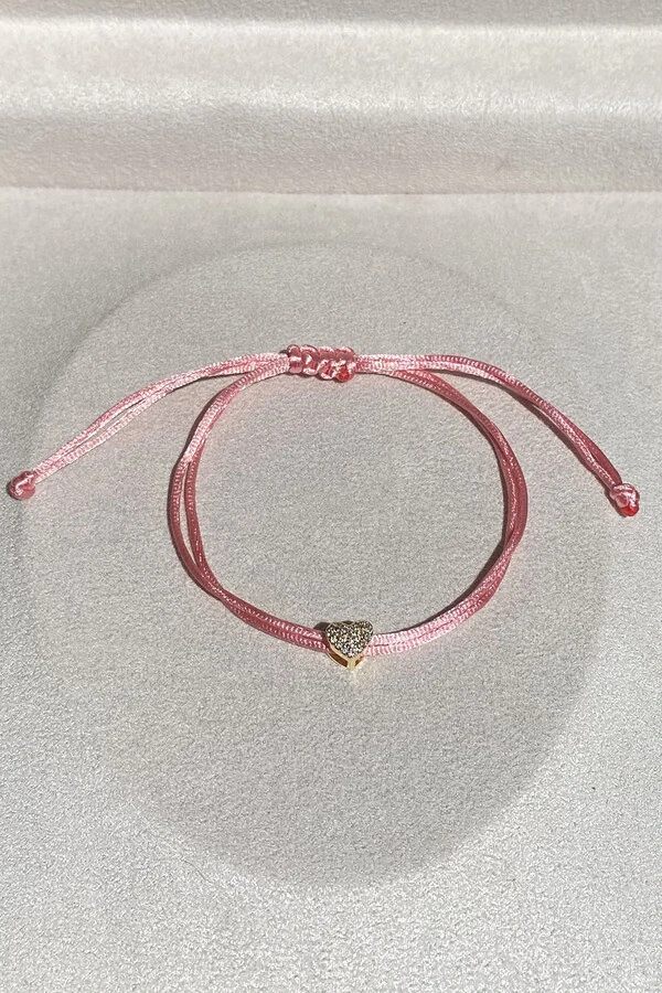 Pulseira Pingente Coração P Zircônias Rosa