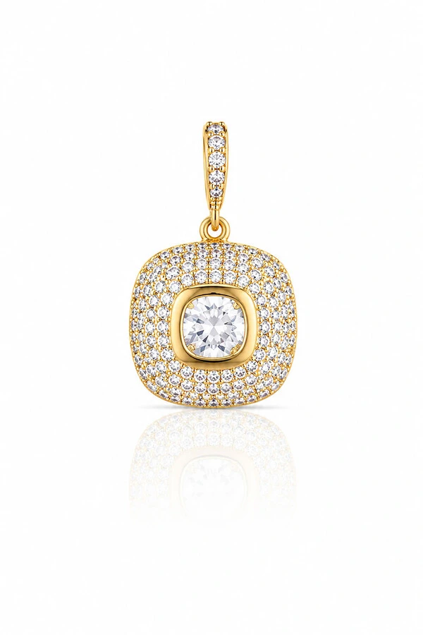 Pingente Quadrado Zircônias Banhado Ouro 18k