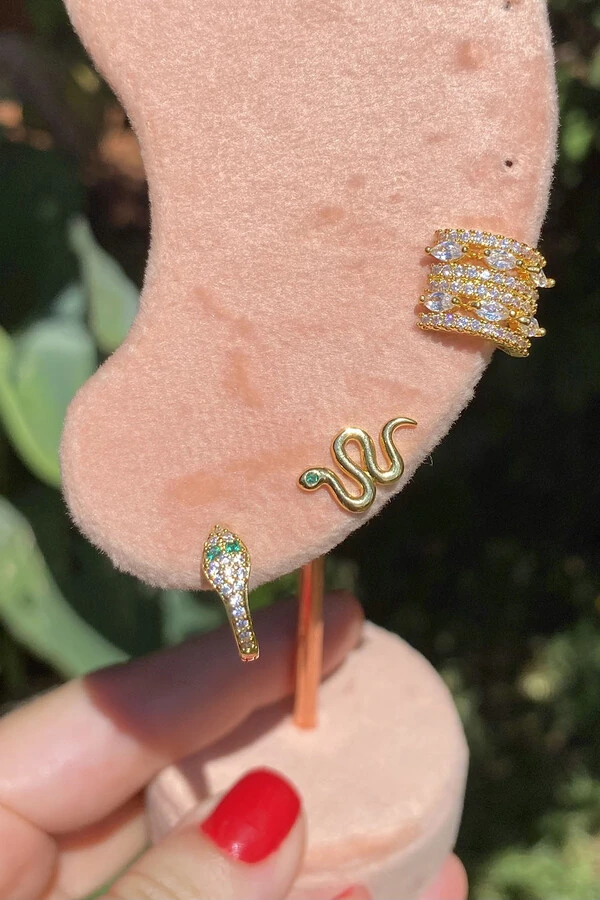 Brinco kit Cobra Mini Ouro 18k