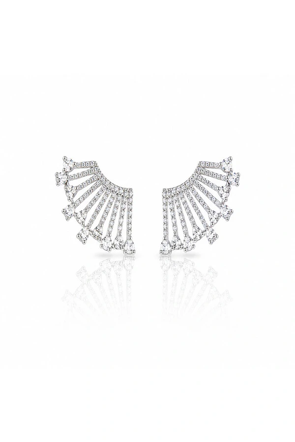 Brinco Earcuff Gotas Zircônias Ródio Branco