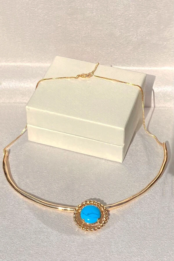 Colar Aro Pingente Turquesa Ouro 18k