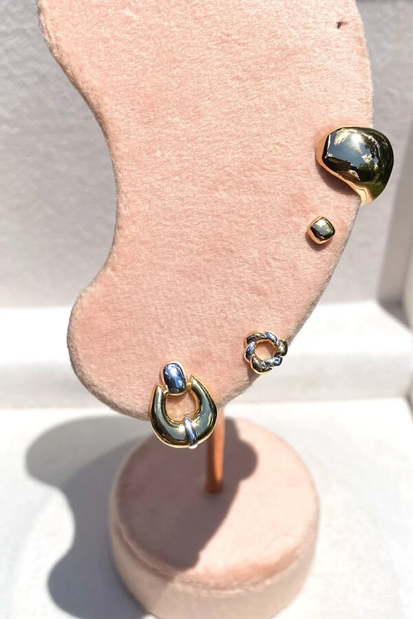 Brinco Trio Duo Ouro 18k